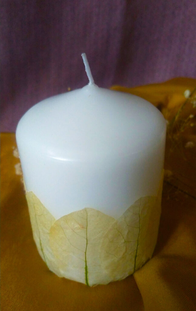 Velas com Pétalas de Buganvílias Prensadas