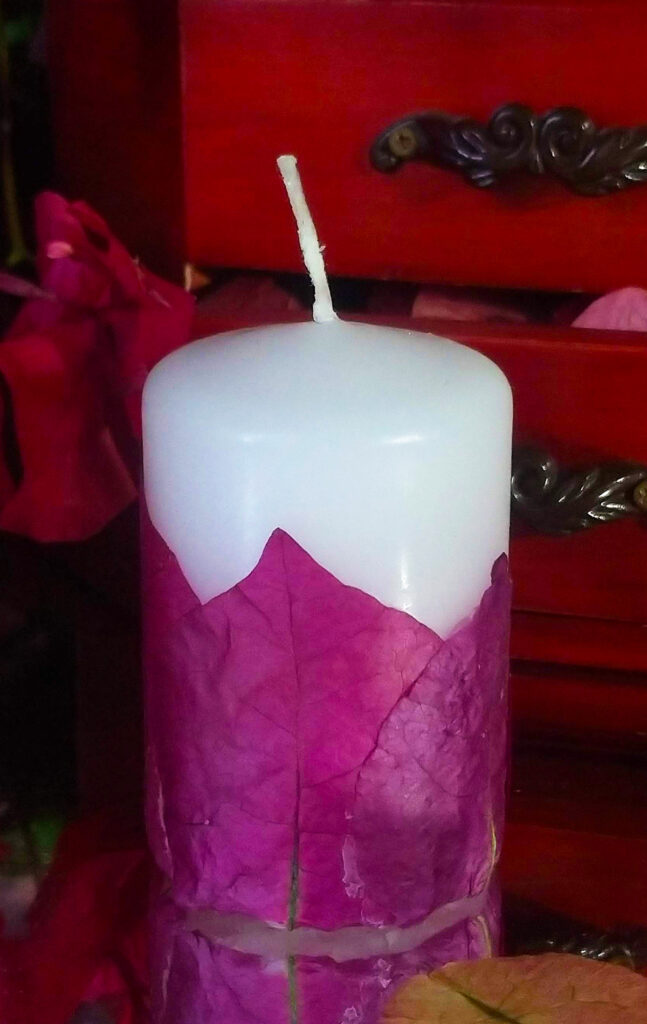 Velas com Pétalas de Buganvílias Prensadas