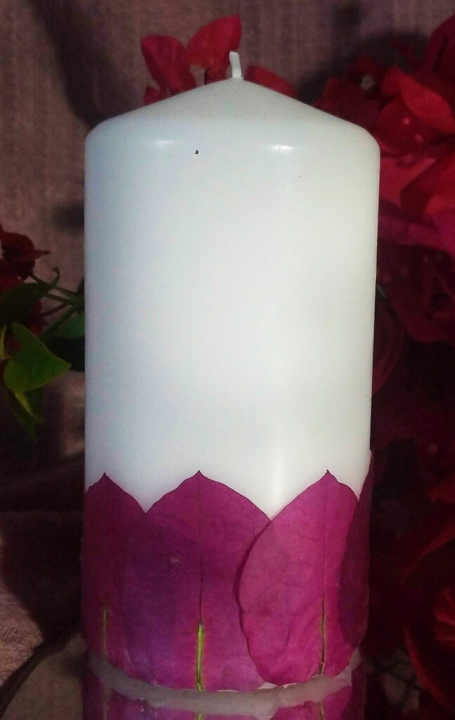 Velas com Pétalas de Buganvílias Prensadas