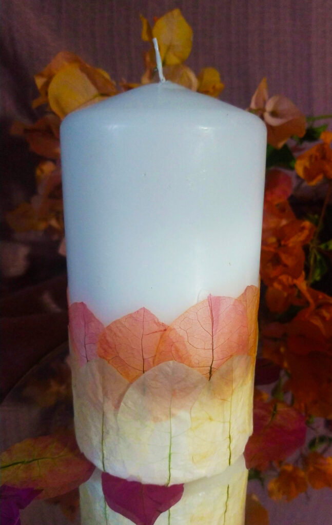 Velas com Pétalas de Buganvílias Prensadas